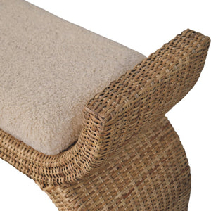 English Elm Rattan Weave Boucle Upholstered Bench with Solid Wood Frame for Bedroom Entryway B182P447434