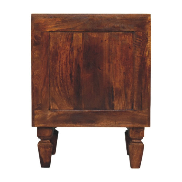 English Elm Solid Mango Wood Ribbed Nightstand with Brass Pulls Chestnut Finish Bedside Table B182P476739