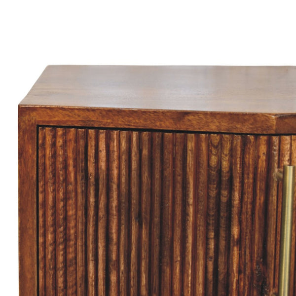 English Elm Solid Mango Wood Ribbed Nightstand with Brass Pulls Chestnut Finish Bedside Table B182P476739