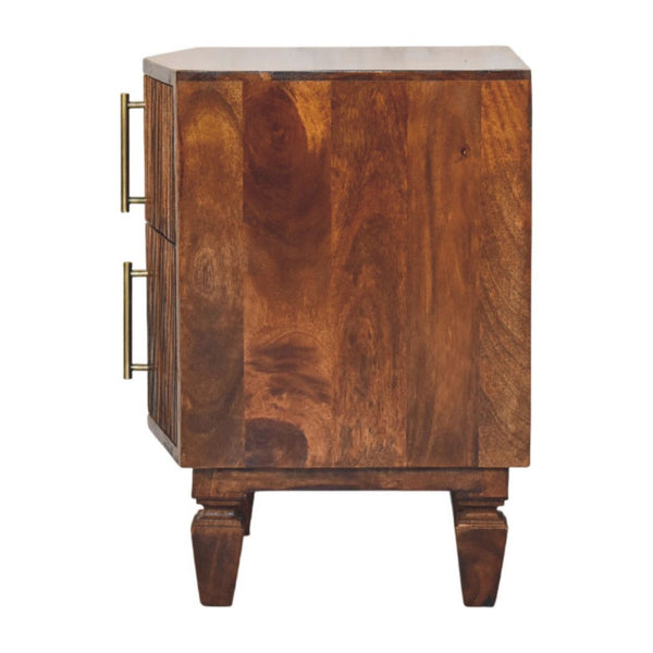 English Elm Solid Mango Wood Ribbed Nightstand with Brass Pulls Chestnut Finish Bedside Table B182P476739