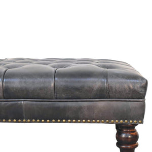 English Elm Solid Wood Frame Genuine Leather Ottoman Handcrafted Square Seat for Modern Living B182P490905