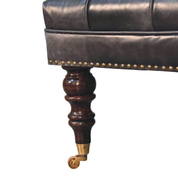English Elm Solid Wood Frame Genuine Leather Ottoman Handcrafted Square Seat for Modern Living B182P490905