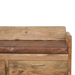 English Elm Solid Oak Finish Handcrafted Storage Bench with Leather Seat for Entryway Use B182P490907