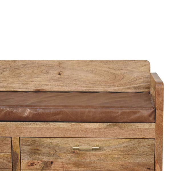English Elm Solid Oak Finish Handcrafted Storage Bench with Leather Seat for Entryway Use B182P490907