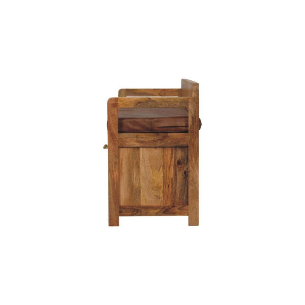 English Elm Solid Oak Finish Handcrafted Storage Bench with Leather Seat for Entryway Use B182P490907