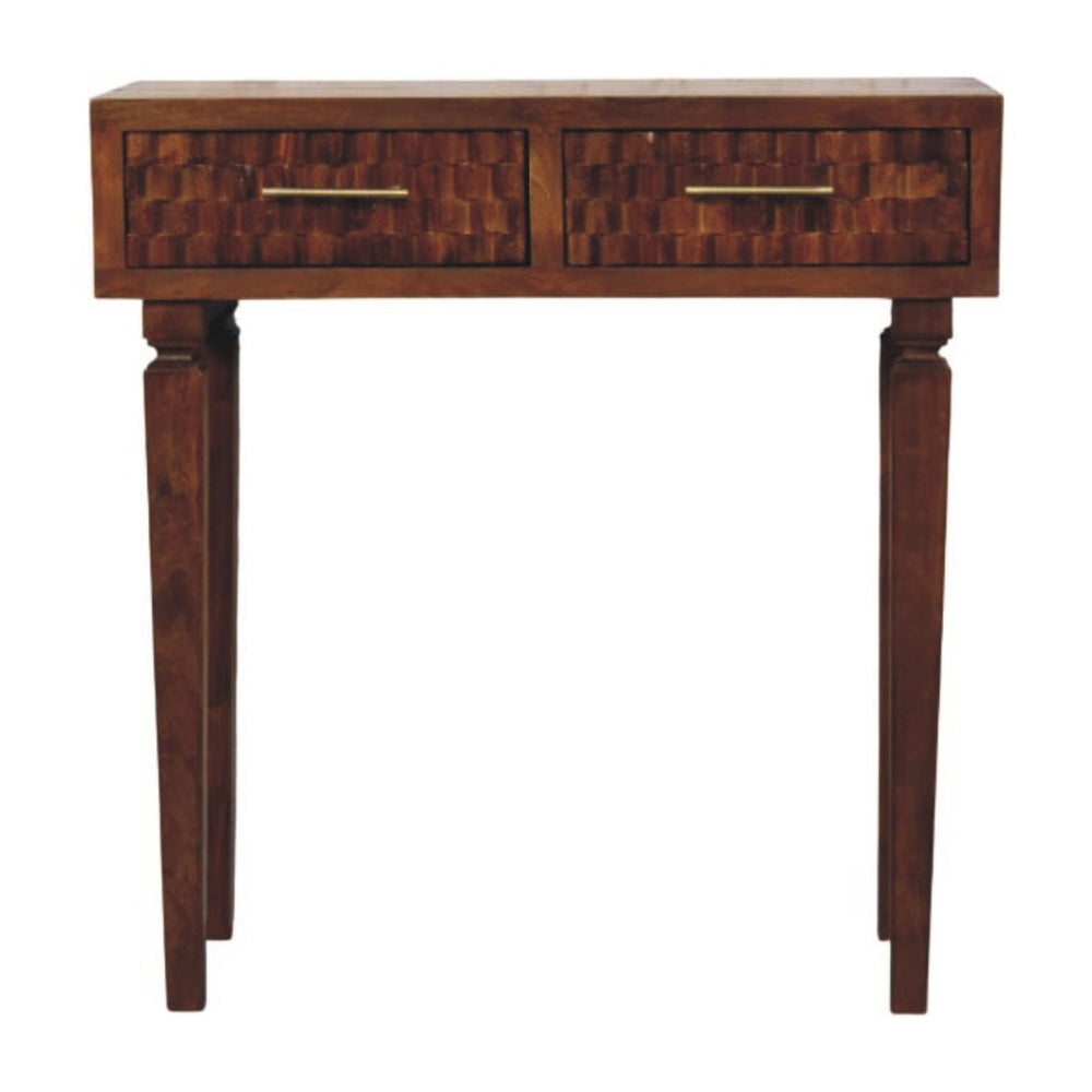 English Elm Solid Wood Handcrafted Console Table with Textured Panels for Entryway or Hallway B182P490908