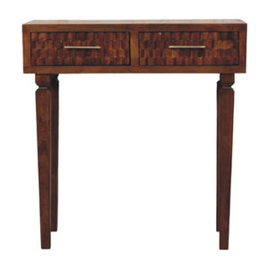 English Elm Solid Wood Handcrafted Console Table with Textured Panels for Entryway or Hallway B182P490908