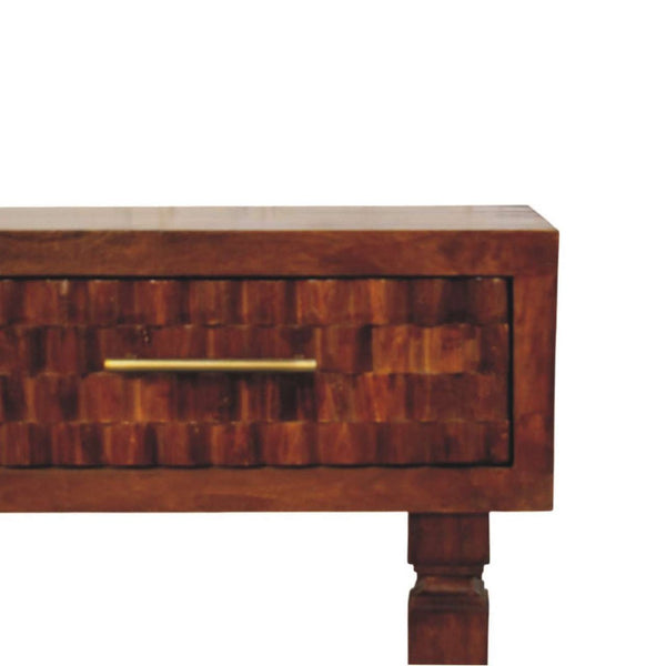 English Elm Solid Wood Handcrafted Console Table with Textured Panels for Entryway or Hallway B182P490908