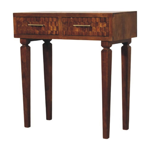 English Elm Solid Wood Handcrafted Console Table with Textured Panels for Entryway or Hallway B182P490908