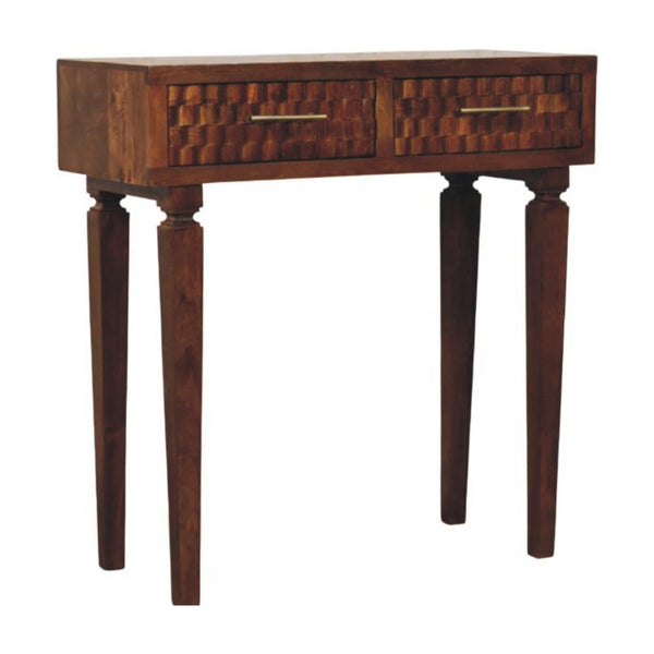 English Elm Solid Wood Handcrafted Console Table with Textured Panels for Entryway or Hallway B182P490908