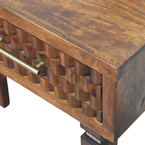 English Elm Solid Wood Handcrafted Console Table with Textured Panels for Entryway or Hallway B182P490908
