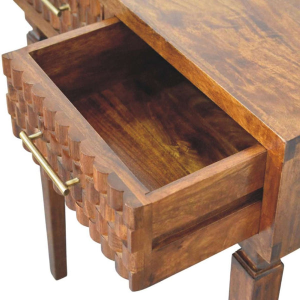 English Elm Solid Wood Handcrafted Console Table with Textured Panels for Entryway or Hallway B182P490908