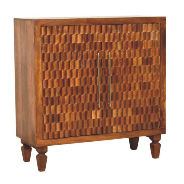 English Elm Solid Wood Hand Carved Storage Cabinet with Decorative Relief Panels for Entryway B182P490910