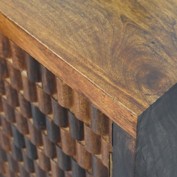 English Elm Solid Wood Hand Carved Storage Cabinet with Decorative Relief Panels for Entryway B182P490910