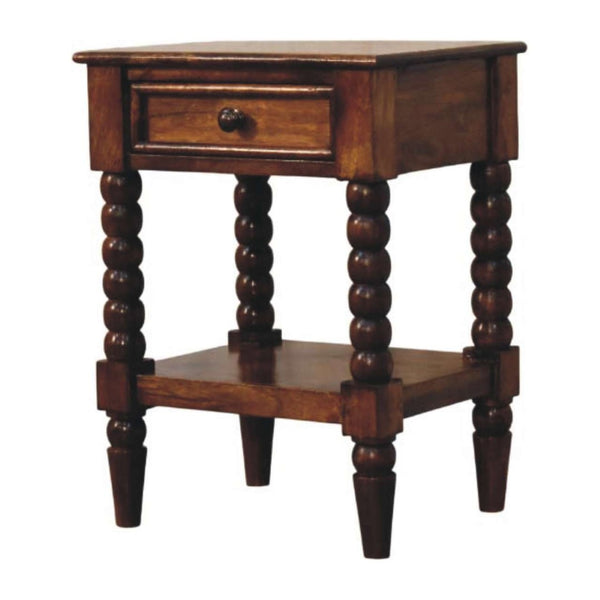 English Elm Solid Wood Handmade Spindle Leg Side Table with Drawer for Bedroom or Living Room B182P490912