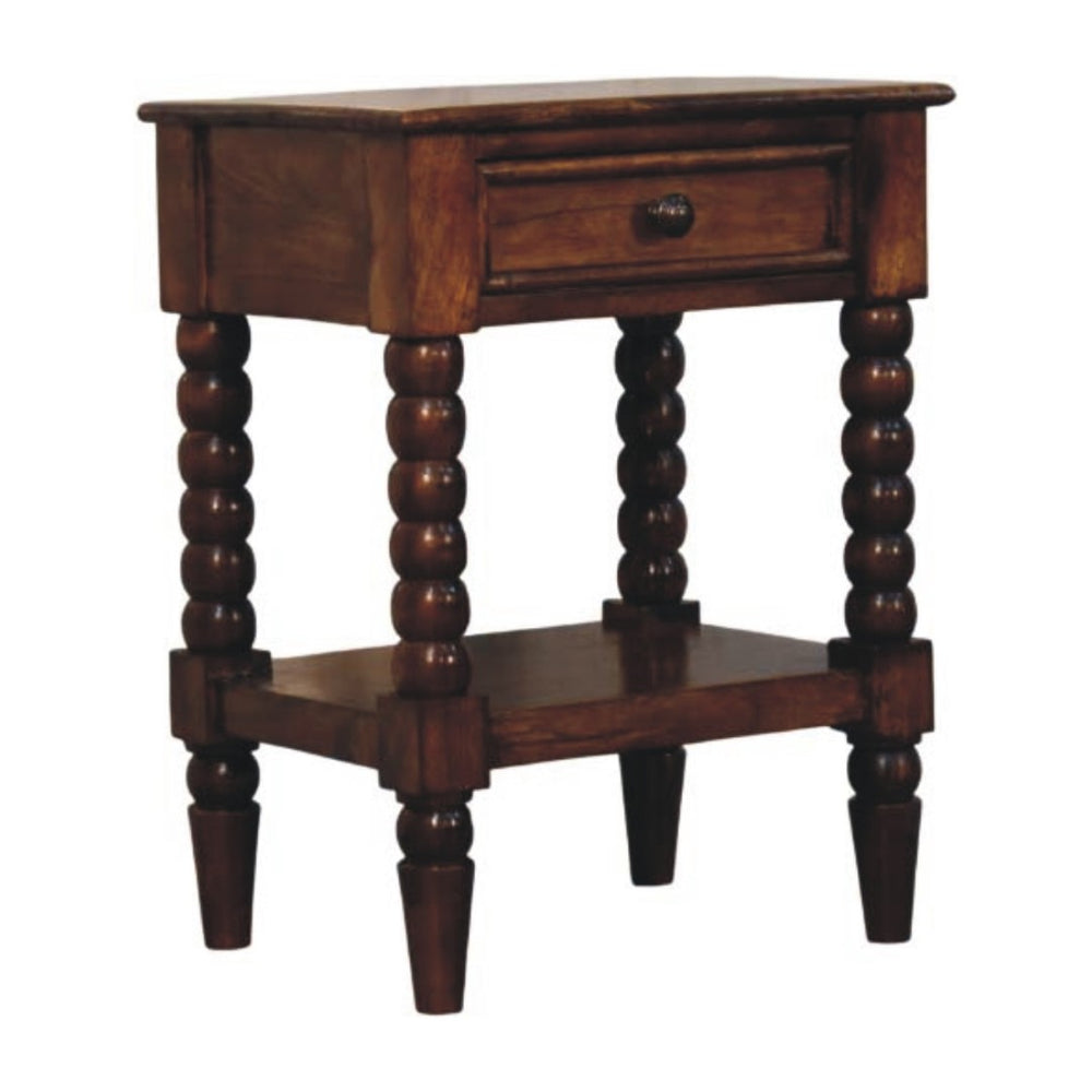 English Elm Solid Wood Handmade Spindle Leg Side Table with Drawer for Bedroom or Living Room B182P490912