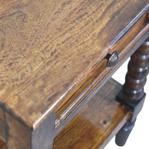 English Elm Solid Wood Handmade Spindle Leg Side Table with Drawer for Bedroom or Living Room B182P490912