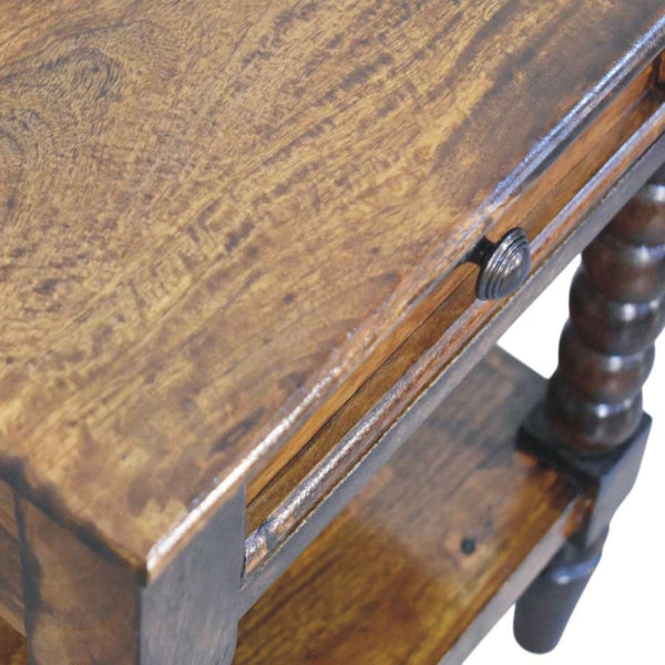English Elm Solid Wood Handmade Spindle Leg Side Table with Drawer for Bedroom or Living Room B182P490912