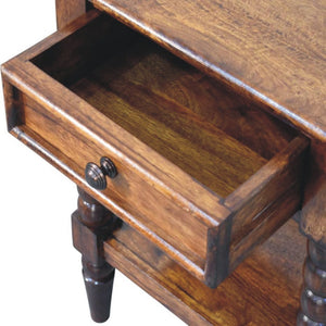 English Elm Solid Wood Handmade Spindle Leg Side Table with Drawer for Bedroom or Living Room B182P490912