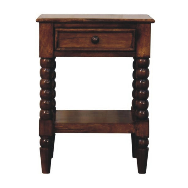 English Elm Solid Wood Handmade Spindle Leg Side Table with Drawer for Bedroom or Living Room B182P490912