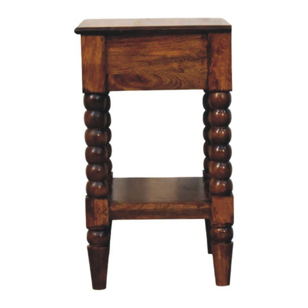 English Elm Solid Wood Handmade Spindle Leg Side Table with Drawer for Bedroom or Living Room B182P490912