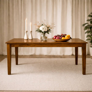 English Elm Solid Handcrafted Teak Wood Dining Table Seats Six with Warm Natural Grain Finish B182P490916