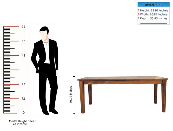 English Elm Solid Handcrafted Teak Wood Dining Table Seats Six with Warm Natural Grain Finish B182P490916