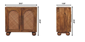 English Elm Solid Wood Handcrafted Rattan Sideboard with Arched Doors for Bohemian Living Rooms B182P490938