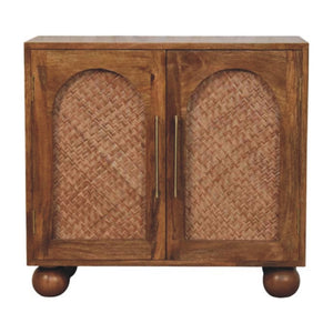 English Elm Solid Wood Handcrafted Rattan Sideboard with Arched Doors for Bohemian Living Rooms B182P490938