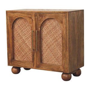 English Elm Solid Wood Handcrafted Rattan Sideboard with Arched Doors for Bohemian Living Rooms B182P490938