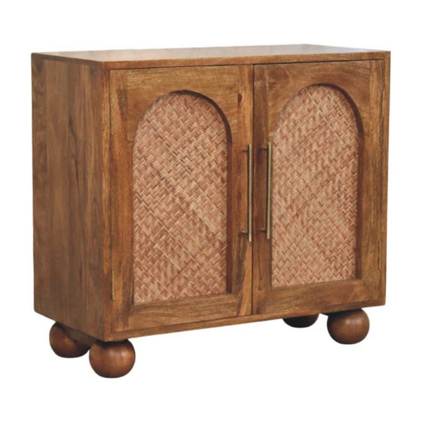 English Elm Solid Wood Handcrafted Rattan Sideboard with Arched Doors for Bohemian Living Rooms B182P490938