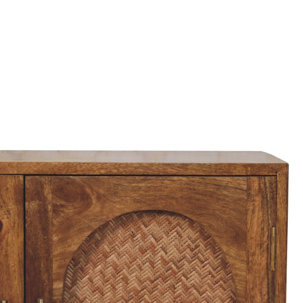 English Elm Solid Wood Handcrafted Rattan Sideboard with Arched Doors for Bohemian Living Rooms B182P490938