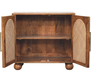 English Elm Solid Wood Handcrafted Rattan Sideboard with Arched Doors for Bohemian Living Rooms B182P490938