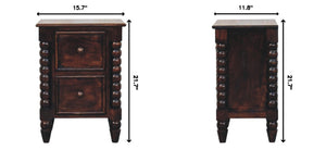 English Elm Solid Wood Handcrafted Spindle Leg Nightstand for Farmhouse and Cottage Bedrooms B182P490945