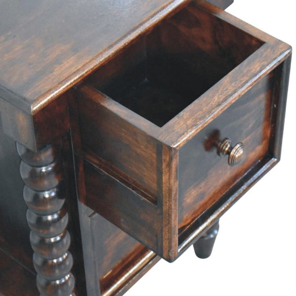 English Elm Solid Wood Handcrafted Spindle Leg Nightstand for Farmhouse and Cottage Bedrooms B182P490945