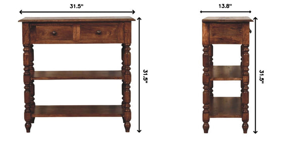 English Elm Solid Wood Handcrafted Side Table with Open Shelf and Turned Legs for Any Room B182P490950
