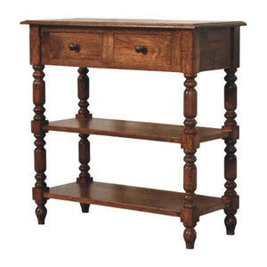 English Elm Solid Wood Handcrafted Side Table with Open Shelf and Turned Legs for Any Room B182P490950