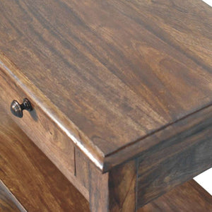 English Elm Solid Wood Handcrafted Side Table with Open Shelf and Turned Legs for Any Room B182P490950