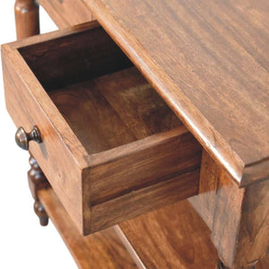 English Elm Solid Wood Handcrafted Side Table with Open Shelf and Turned Legs for Any Room B182P490950