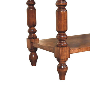 English Elm Solid Wood Handcrafted Side Table with Open Shelf and Turned Legs for Any Room B182P490950