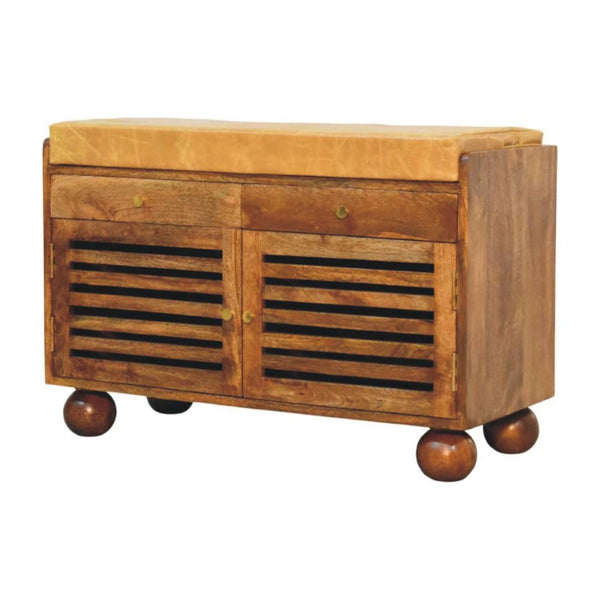 English Elm Solid Wood Handcrafted Entryway Bench with Built-in Shoe Storage for Mudrooms B182P490951