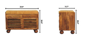 English Elm Solid Wood Handcrafted Entryway Bench with Built-in Shoe Storage for Mudrooms B182P490951
