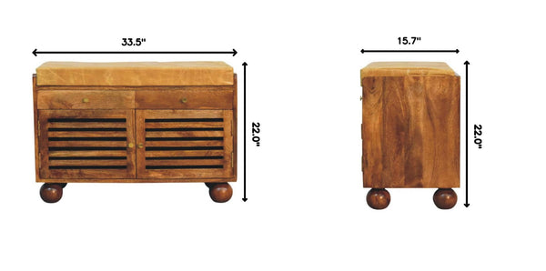 English Elm Solid Wood Handcrafted Entryway Bench with Built-in Shoe Storage for Mudrooms B182P490951