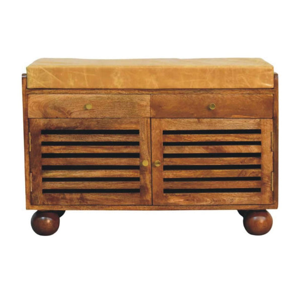 English Elm Solid Wood Handcrafted Entryway Bench with Built-in Shoe Storage for Mudrooms B182P490951