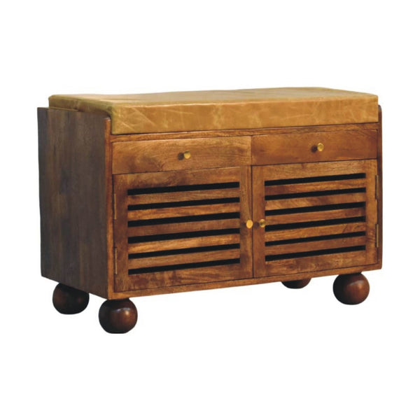 English Elm Solid Wood Handcrafted Entryway Bench with Built-in Shoe Storage for Mudrooms B182P490951