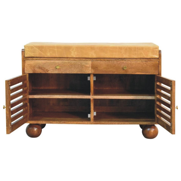 English Elm Solid Wood Handcrafted Entryway Bench with Built-in Shoe Storage for Mudrooms B182P490951