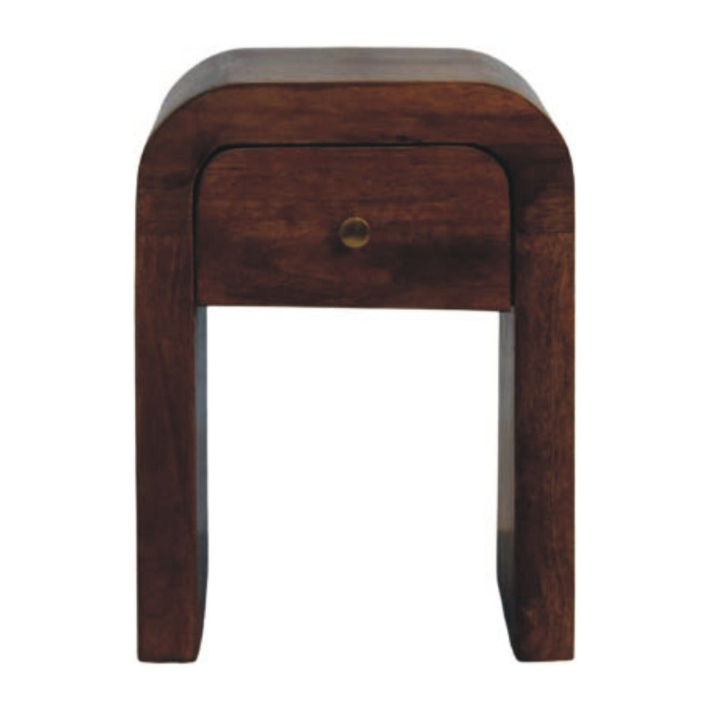 English Elm Solid Wood Handcrafted Curved Nightstand Sculptural Artisan Bedside Table for Modern Bedroom B182P490953