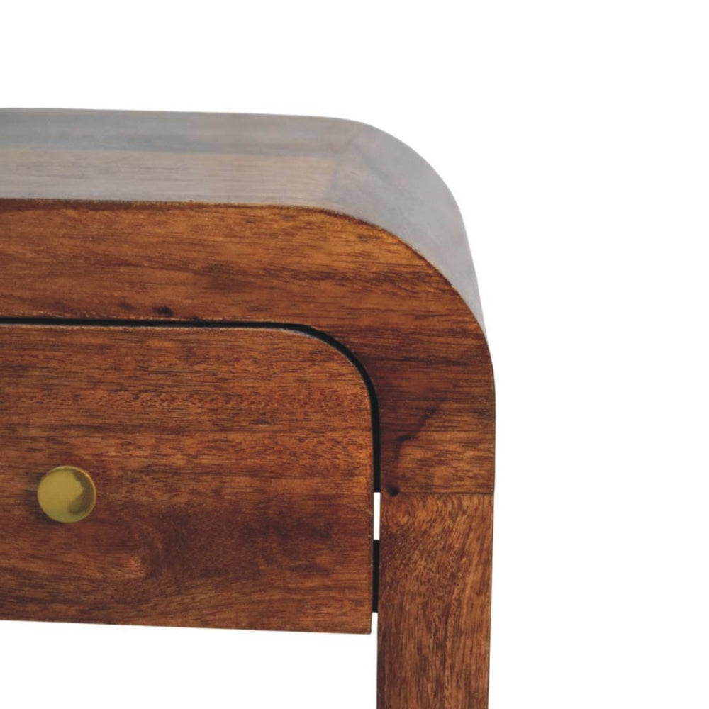 English Elm Solid Wood Handcrafted Curved Nightstand Sculptural Artisan Bedside Table for Modern Bedroom B182P490953