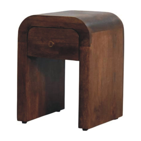 English Elm Solid Wood Handcrafted Curved Nightstand Sculptural Artisan Bedside Table for Modern Bedroom B182P490953