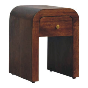 English Elm Solid Wood Handcrafted Curved Nightstand Sculptural Artisan Bedside Table for Modern Bedroom B182P490953